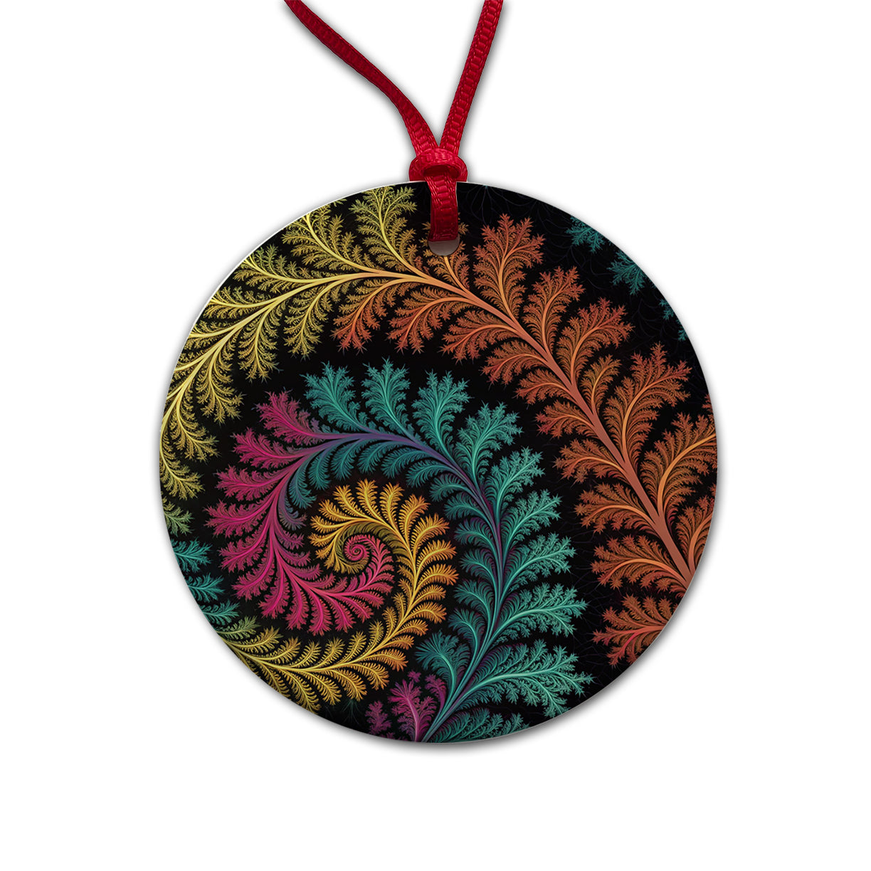 Fractal Geometry Colorful Round Ceramic Holiday Christmas Tree Ornament