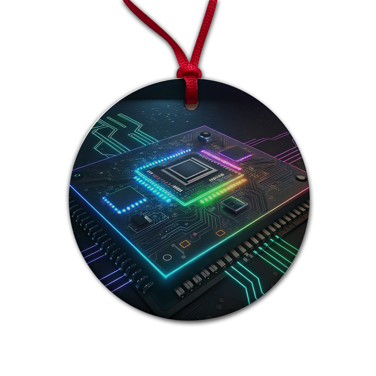Futuristic Circuit Board Colorful Round Ceramic Holiday Christmas Tree Ornament
