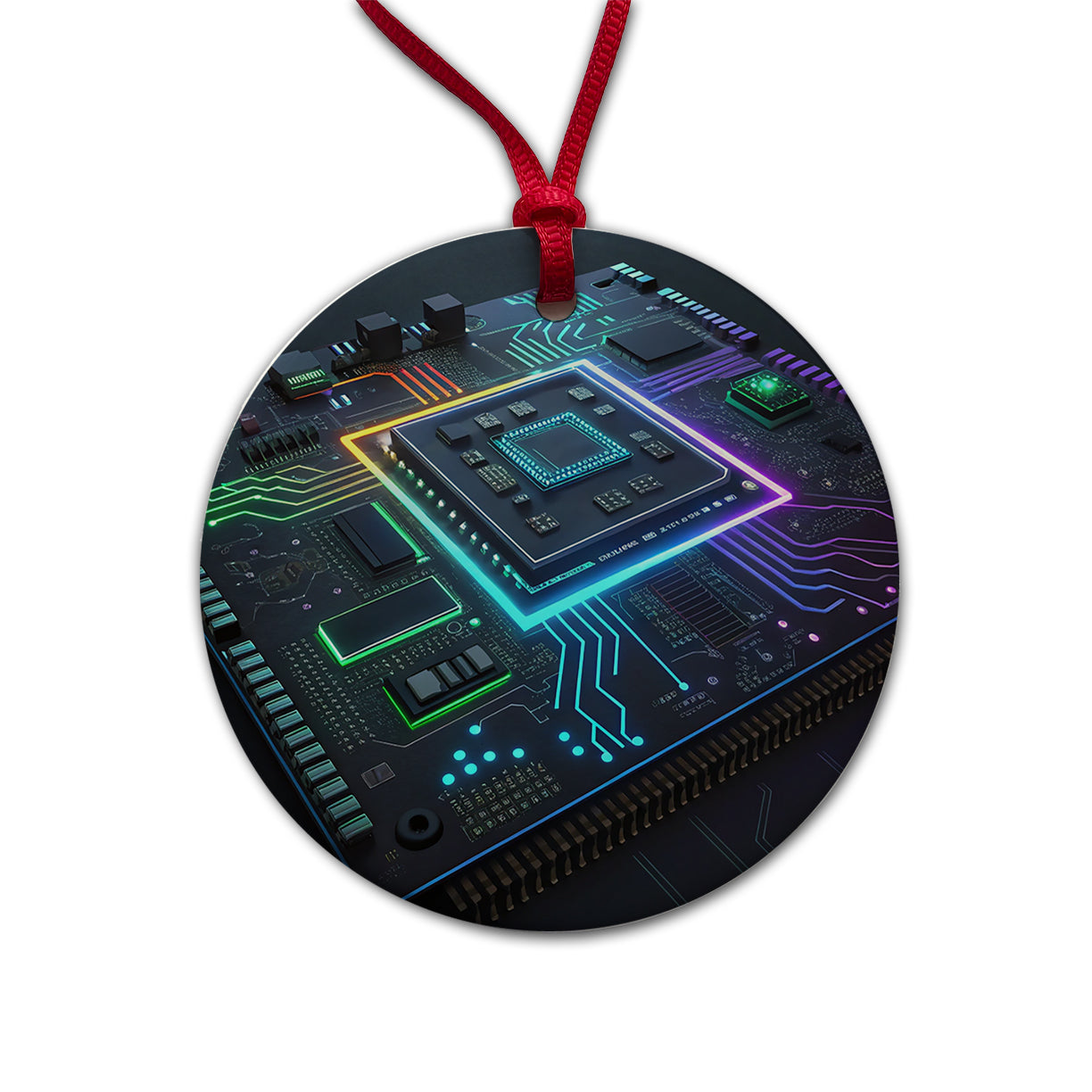 Futuristic Circuit Board Round Ceramic Holiday Christmas Tree Ornament