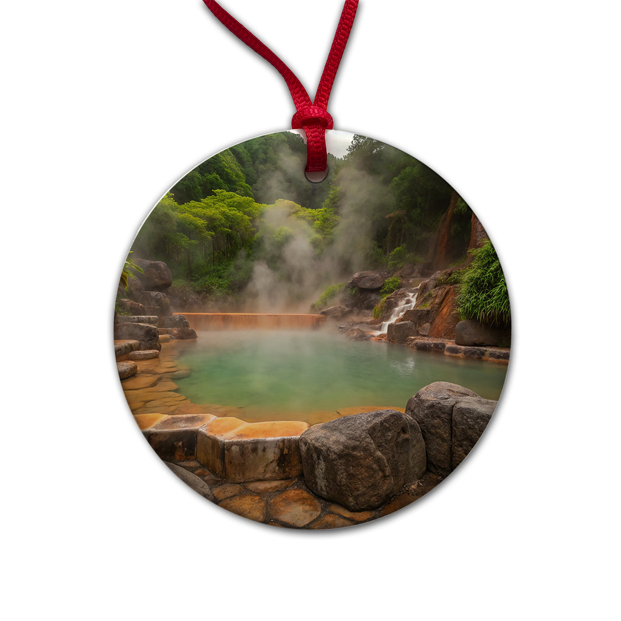 Geothermal Spa Misty Round Ceramic Holiday Christmas Tree Ornament