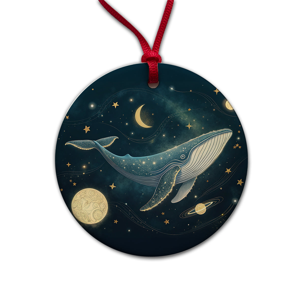 Giant Whale Floating In Space Round Ceramic Holiday Christmas Tree Ornament