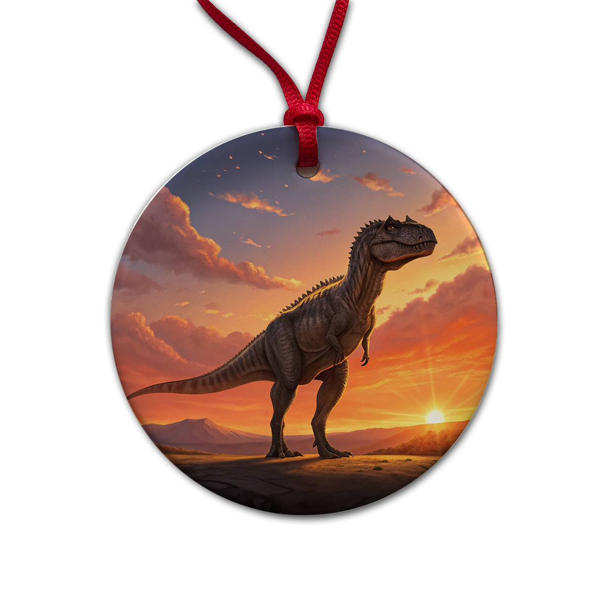 Giganotosaurus Sunset Dinosaur Round Ceramic Holiday Christmas Tree Ornament