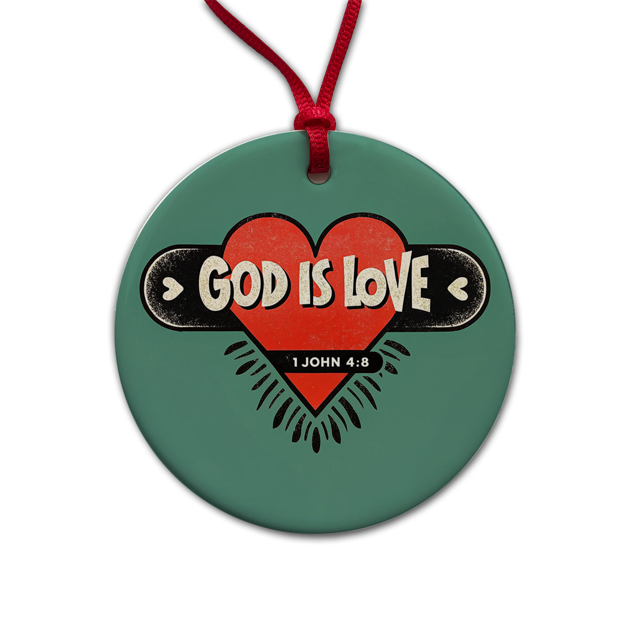 God Is Love Bible Verse Christian Round Ceramic Holiday Christmas Tree Ornament