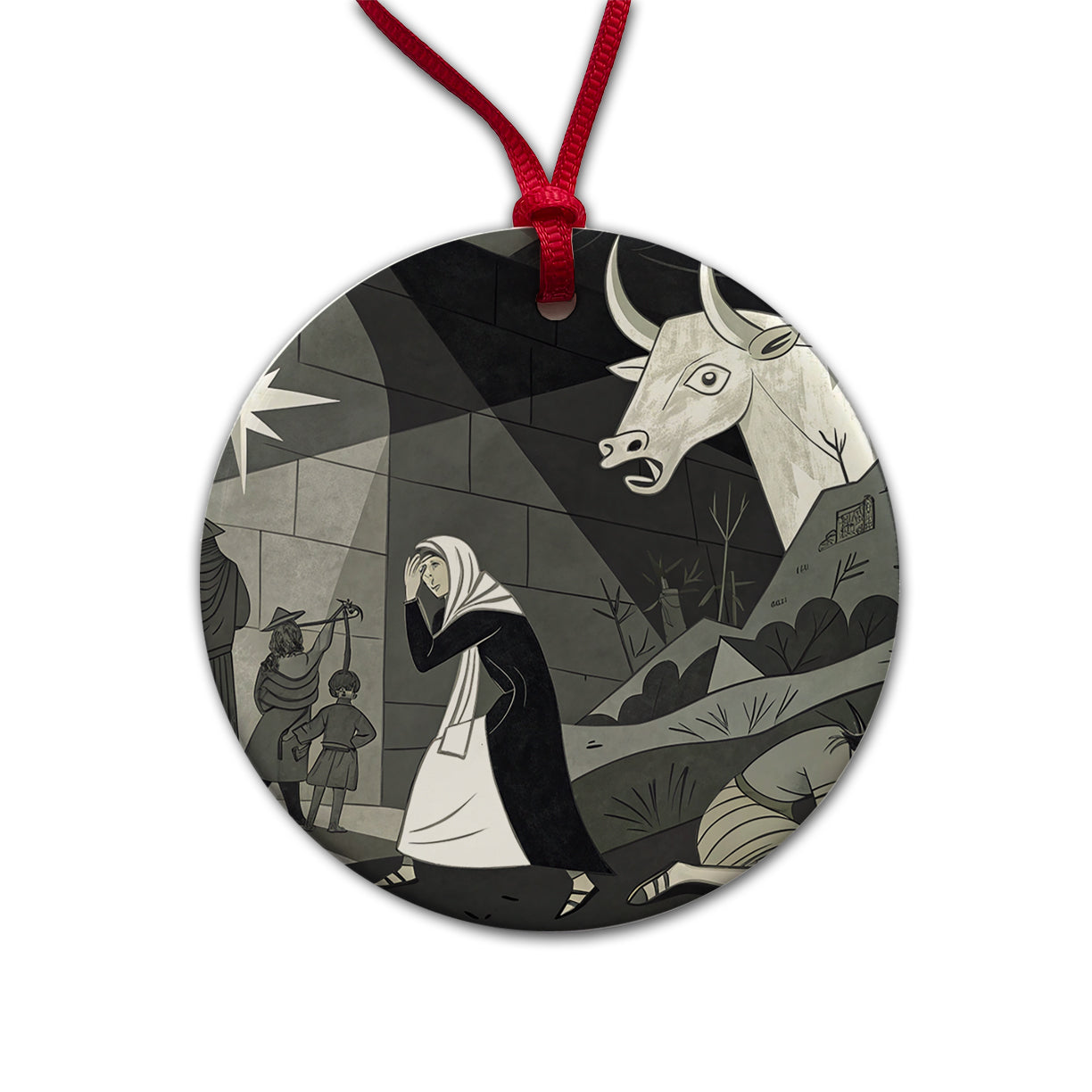 Guernica By Pablo Picasso Parody Round Ceramic Holiday Christmas Tree Ornament