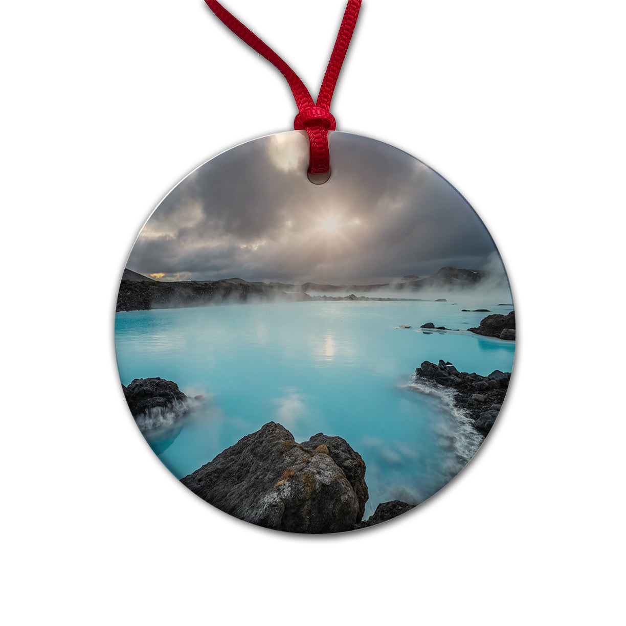 Iceland Blue Lagoon Beautiful Round Ceramic Holiday Christmas Tree Ornament