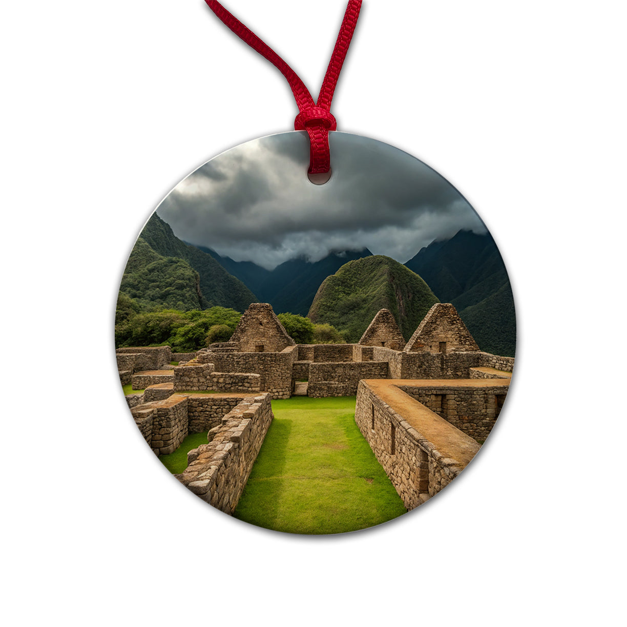 Incan Ruins Landmark Round Ceramic Holiday Christmas Tree Ornament