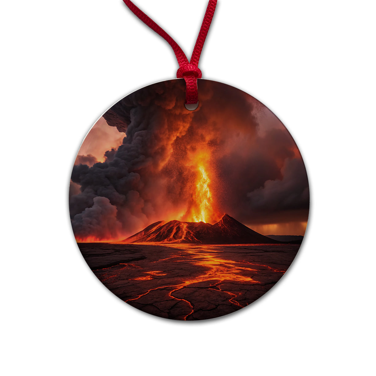 Kilauea Volcano Erupting Hawaii Round Ceramic Holiday Christmas Tree Ornament
