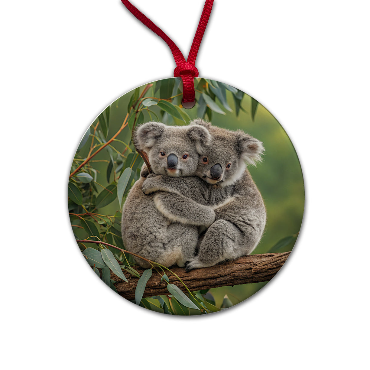 Koalas Hugging Love Round Ceramic Holiday Christmas Tree Ornament