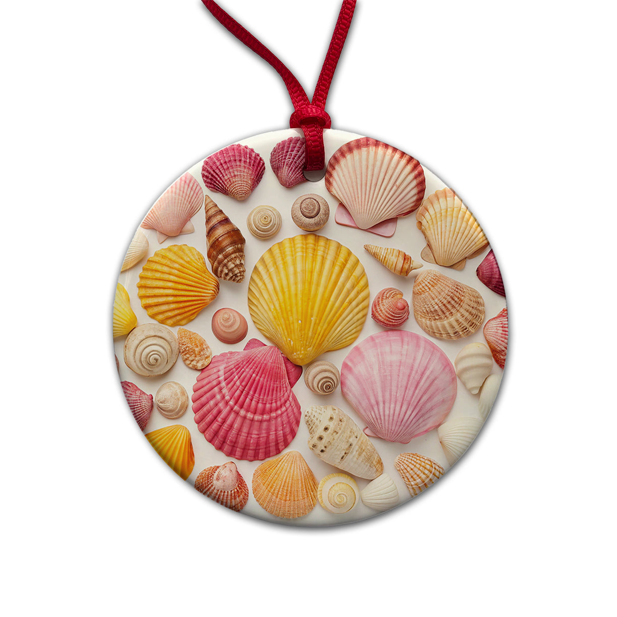 Lot Of Seashells Colorful Beautiful Round Ceramic Holiday Christmas Tree Ornament