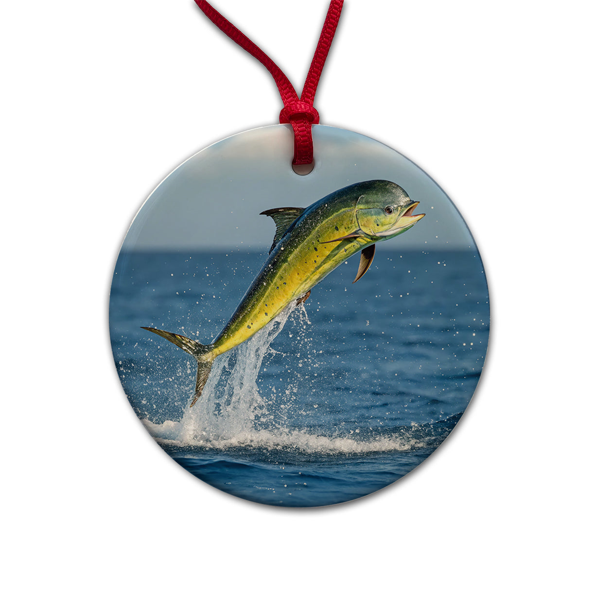 Mahi Mahi Fish Jumping Fishing Round Ceramic Holiday Christmas Tree Ornament