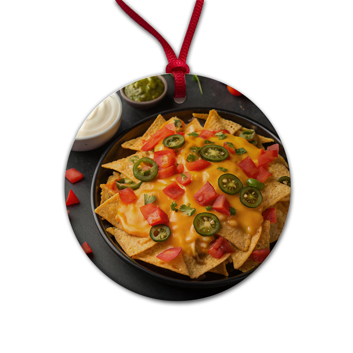 Nachos Chips Salsa Cheese Mexican Round Ceramic Holiday Christmas Tree Ornament
