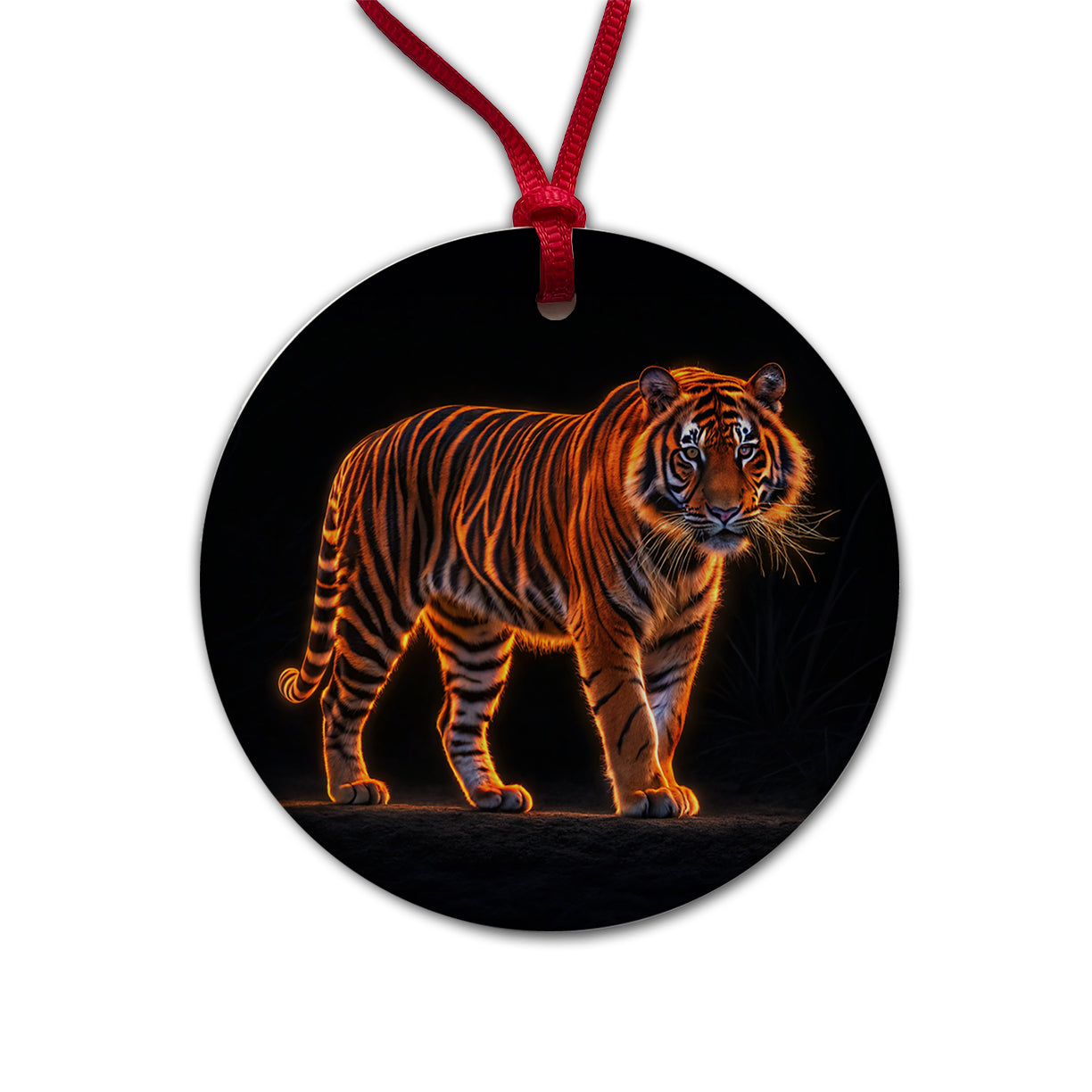 Neon Tiger Orange Round Ceramic Holiday Christmas Tree Ornament