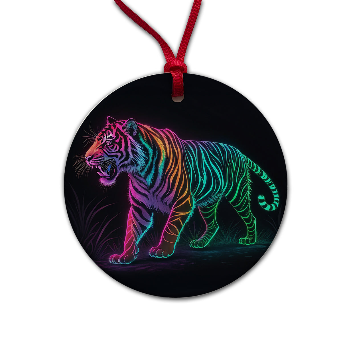 Neon Tiger Stunning Round Ceramic Holiday Christmas Tree Ornament