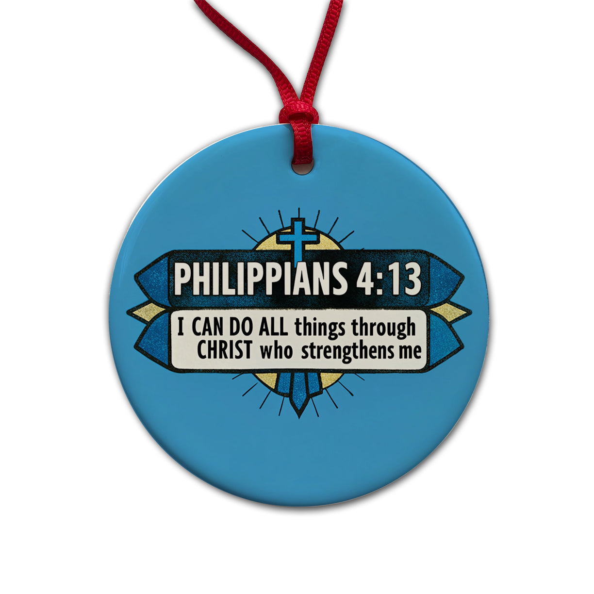 Philippians I Can Do All Things Through Christ Bible Verse Round Ceramic Holiday Christmas Tree Ornament