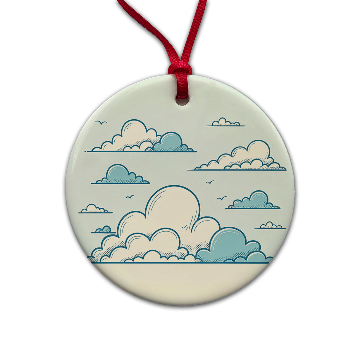 Puffy Clouds Minimalist Style Round Ceramic Holiday Christmas Tree Ornament
