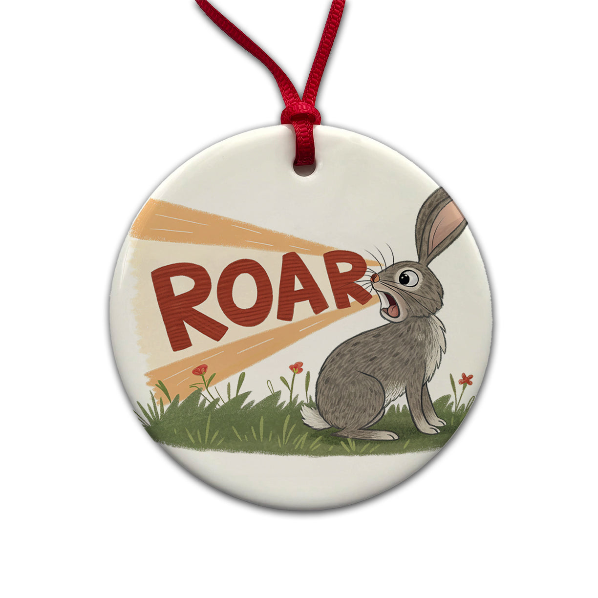 Rabbit Roar Bold Text Funny Round Ceramic Holiday Christmas Tree Ornament