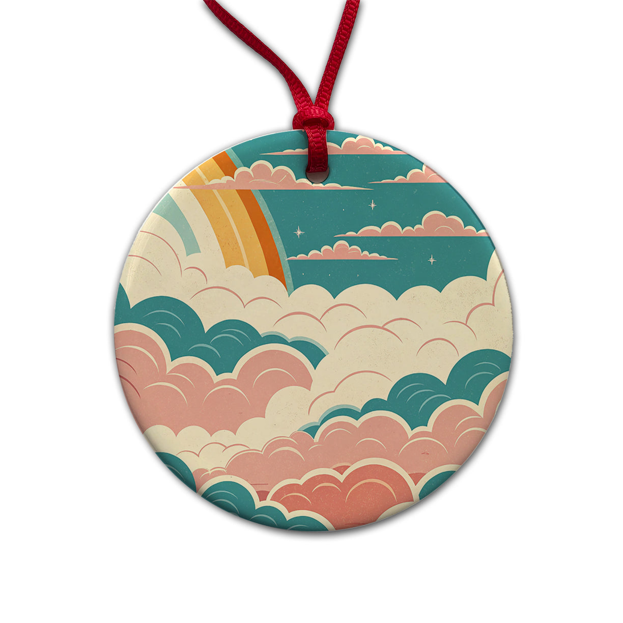 Repeating Puffy Clouds Retro Style Round Ceramic Holiday Christmas Tree Ornament