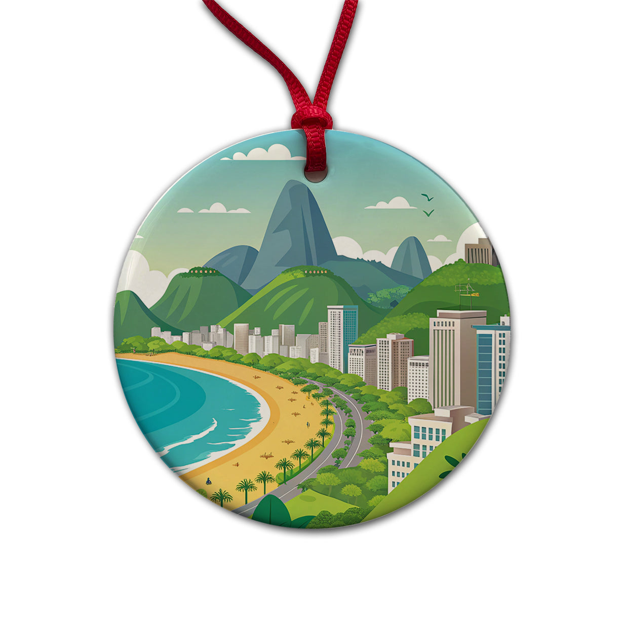 Rio De Janeiro Brazil Travel Cute Round Ceramic Holiday Christmas Tree Ornament