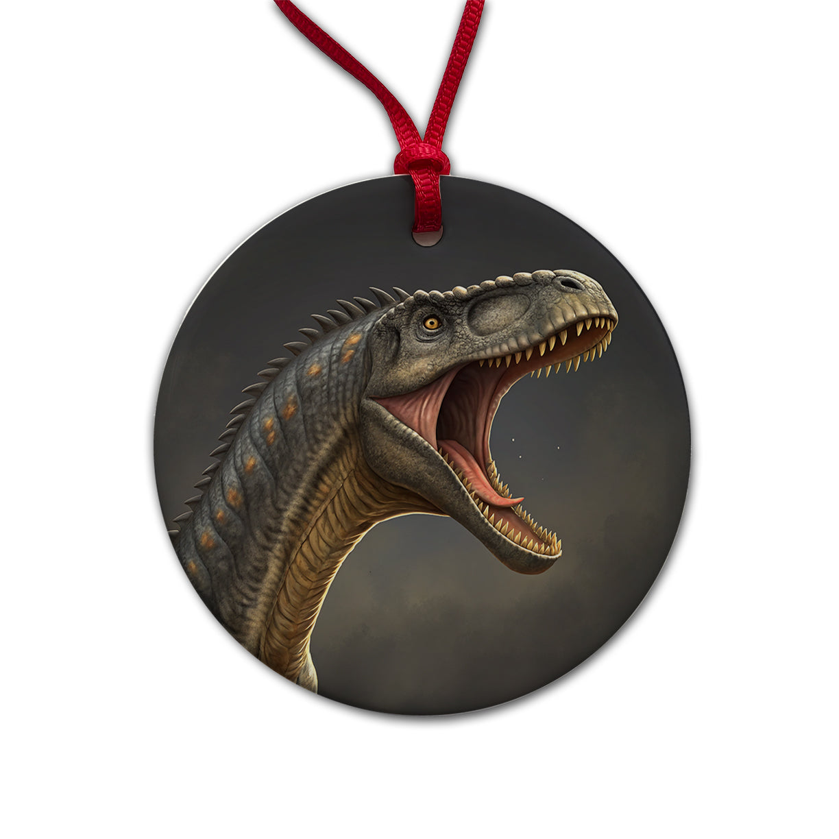 Roaring Apatosaurus Dinosaur Round Ceramic Holiday Christmas Tree Ornament