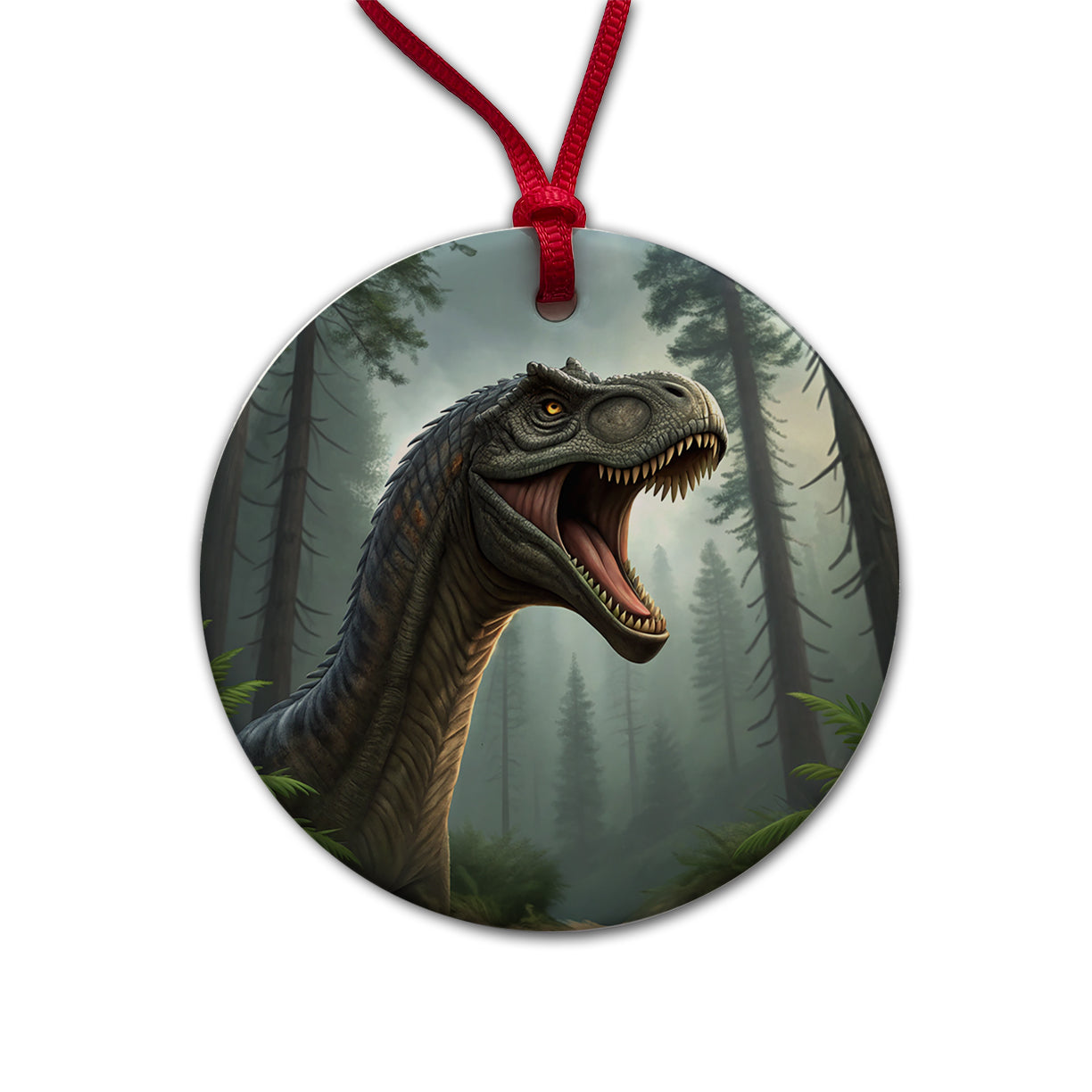 Roaring Brachiosaurus Dinosaur Round Ceramic Holiday Christmas Tree Ornament