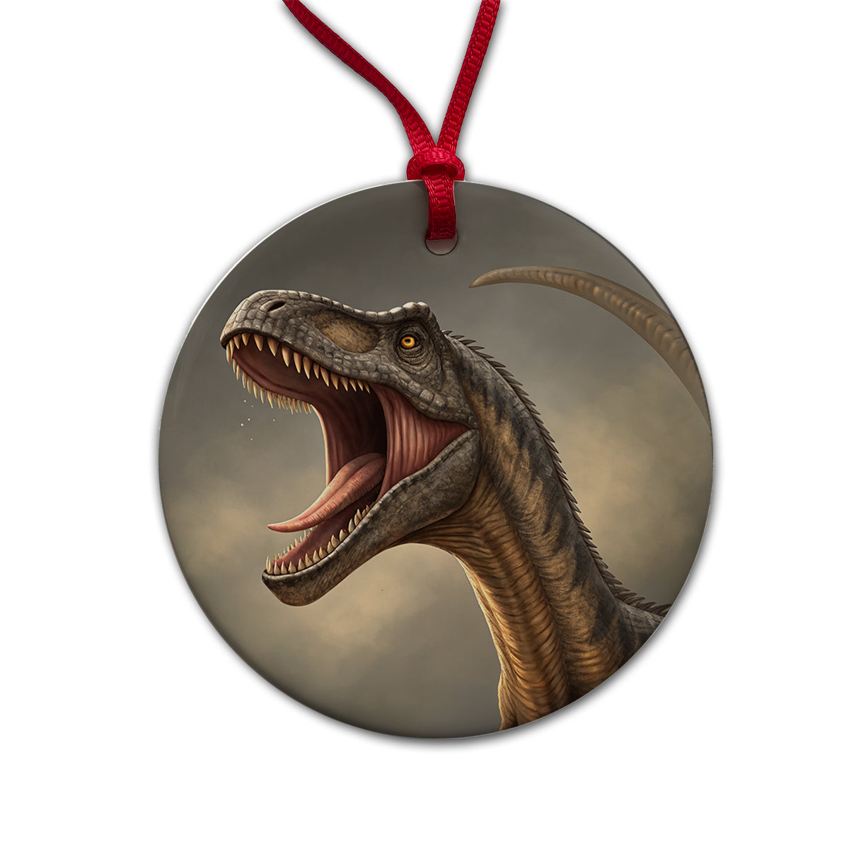 Roaring Diplodocus Dinosaur Round Ceramic Holiday Christmas Tree Ornament