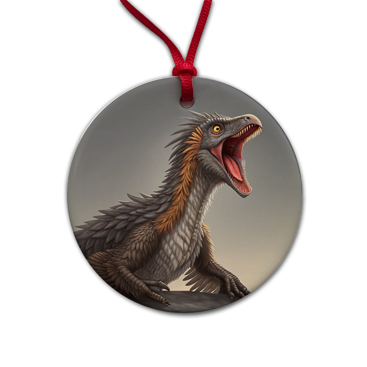 Roaring Therizinosaurus Dinosaur Scary Round Ceramic Holiday Christmas Tree Ornament