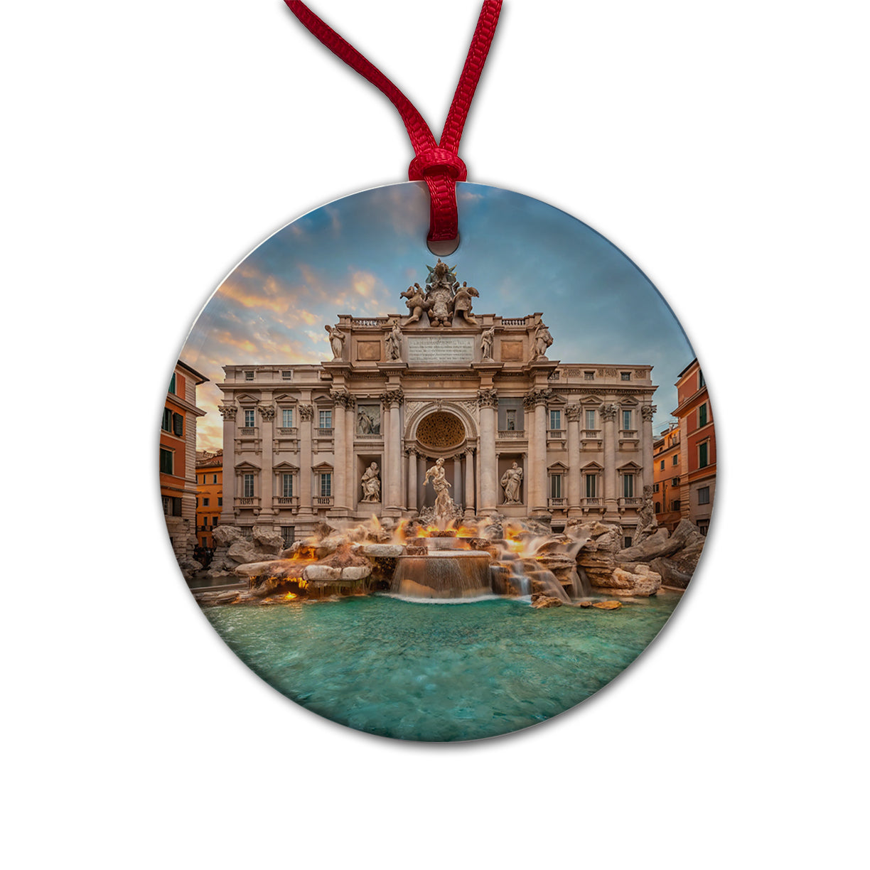 Rome Italy Trevi Fountain Travel History Round Ceramic Holiday Christmas Tree Ornament