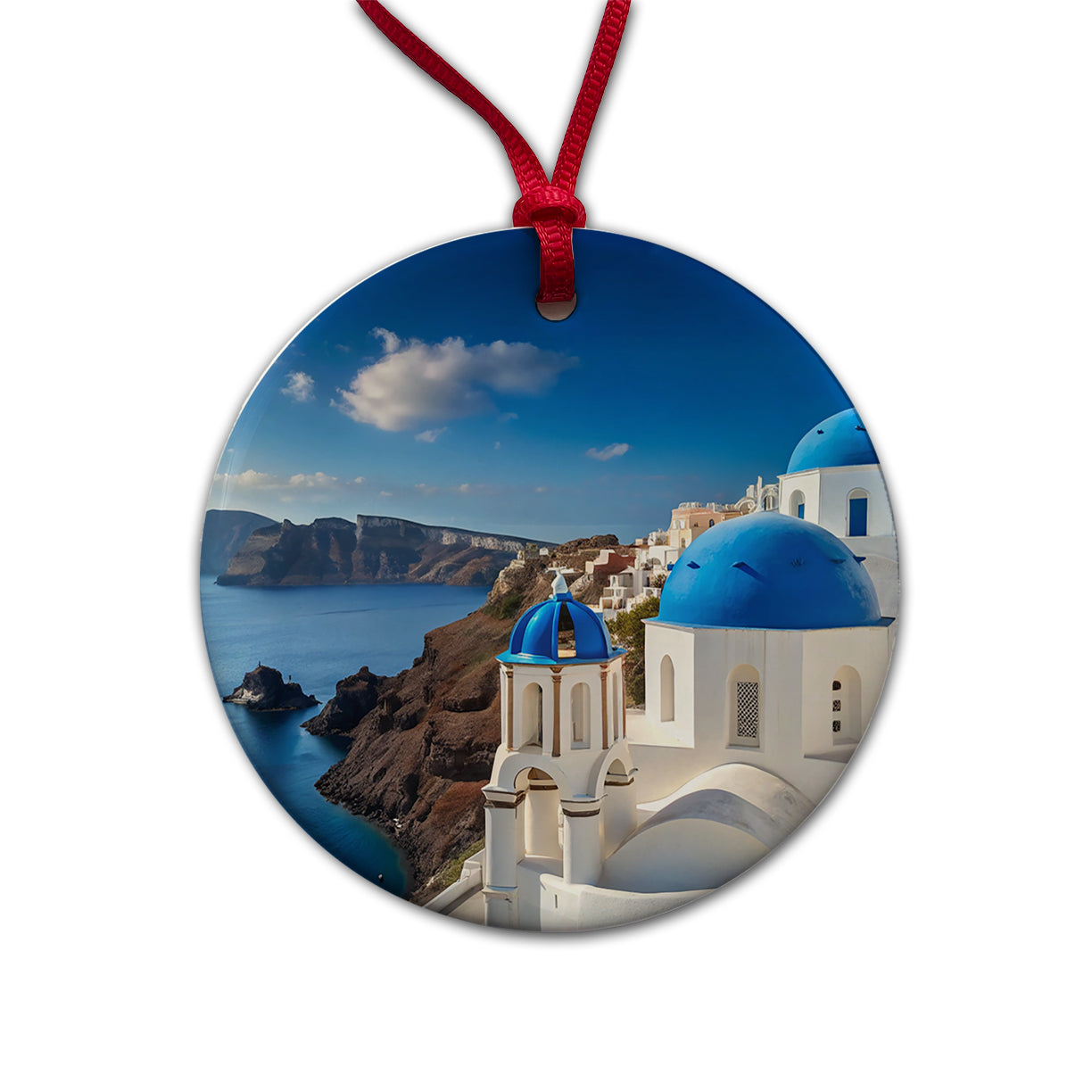 Santorini Greece Travel Stunning Round Ceramic Holiday Christmas Tree Ornament