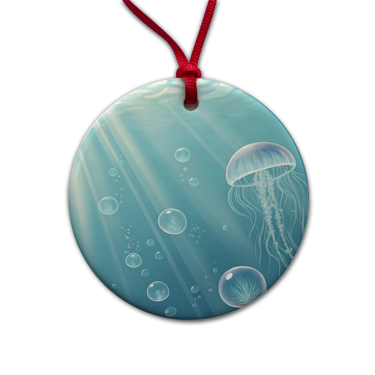 Soft Blue Tones Jellyfish Ocean Sea Round Ceramic Holiday Christmas Tree Ornament