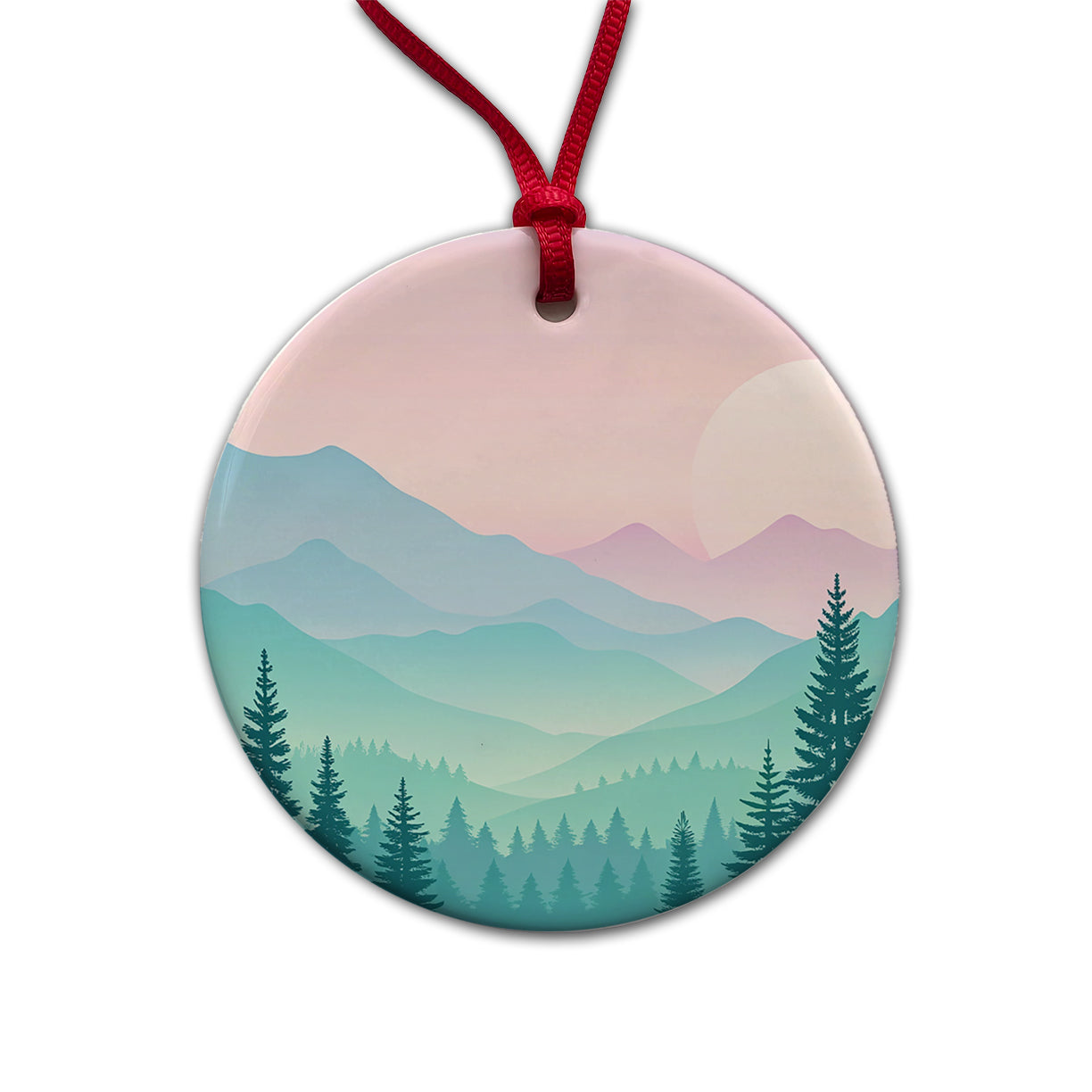 Soft Gradient Pastels Mountains Round Ceramic Holiday Christmas Tree Ornament