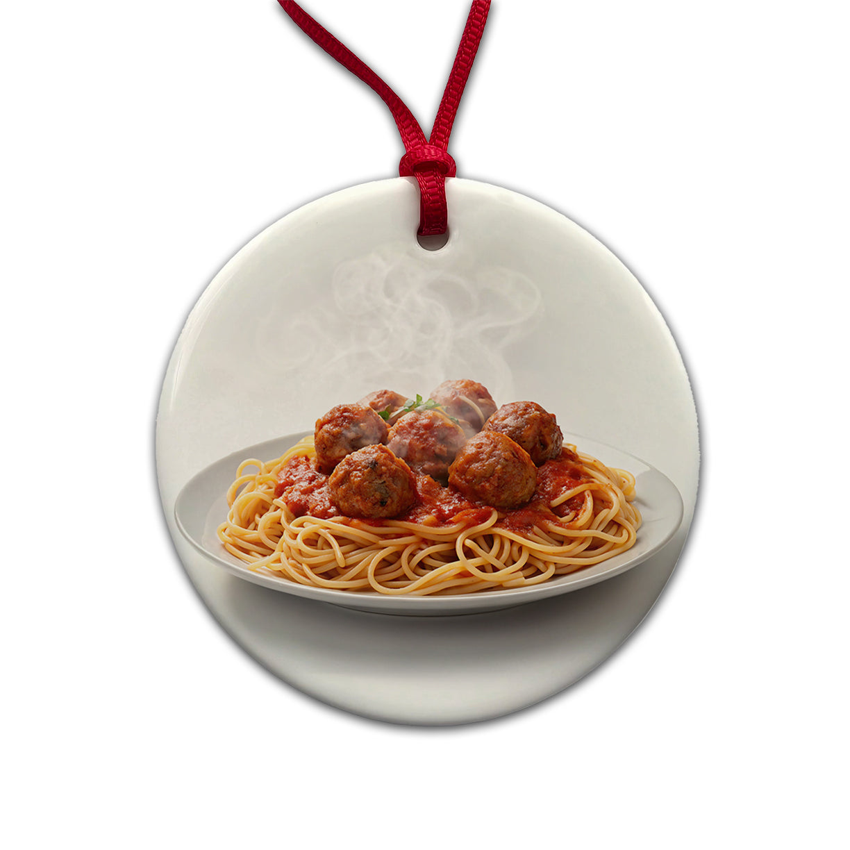 Spaghetti And Meatballs Italian Plate Round Ceramic Holiday Christmas Tree Ornament