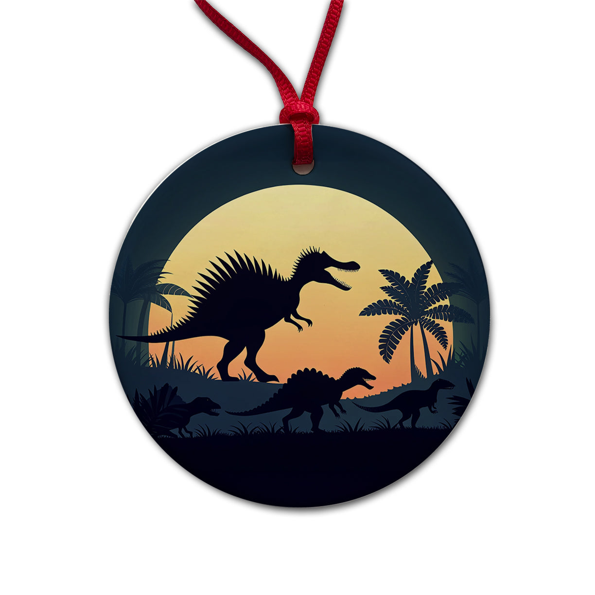 Spinosaurus Silhouettes Dinosaurs Round Ceramic Holiday Christmas Tree Ornament