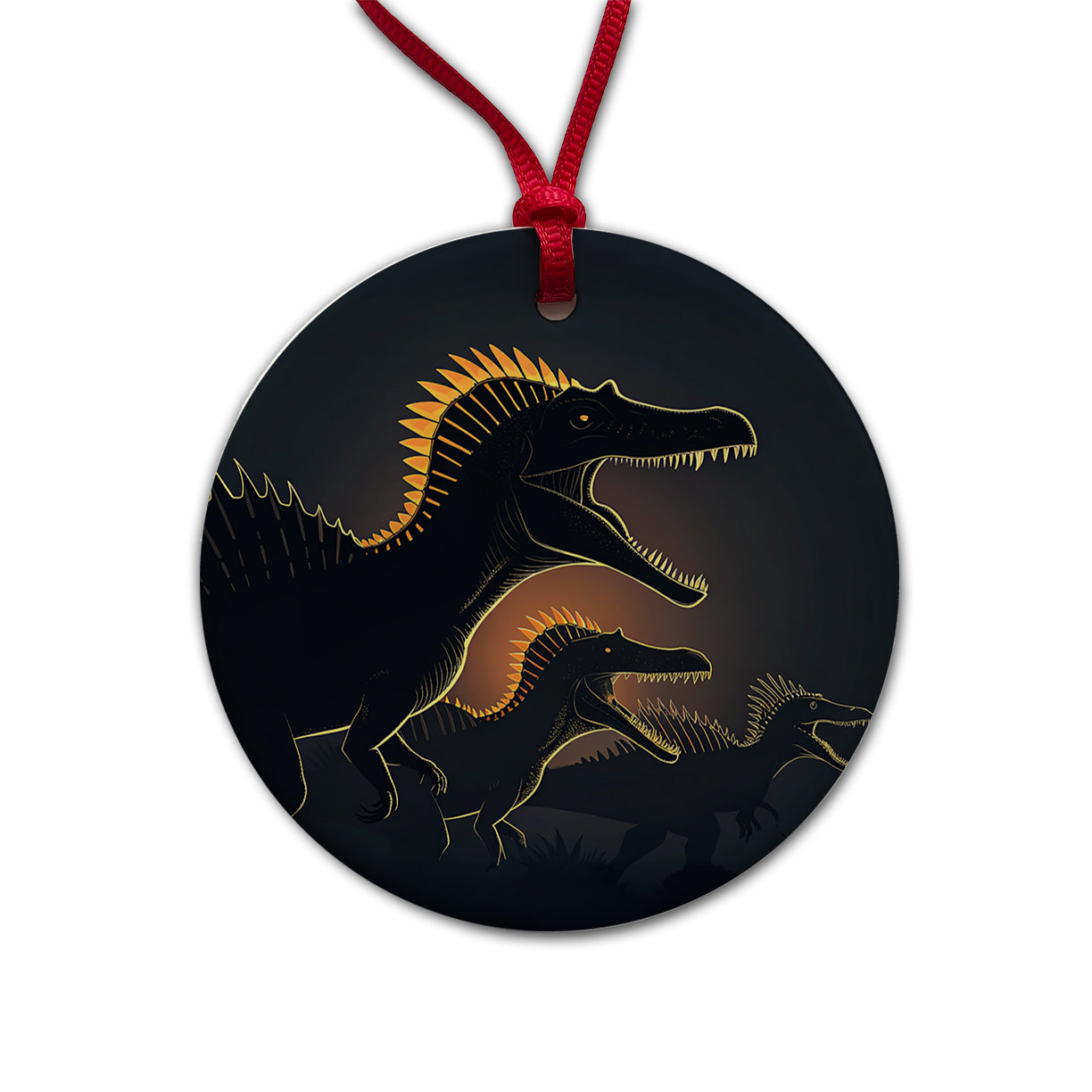Spinosaurus Silhouettes Night Dinosaurs Round Ceramic Holiday Christmas Tree Ornament