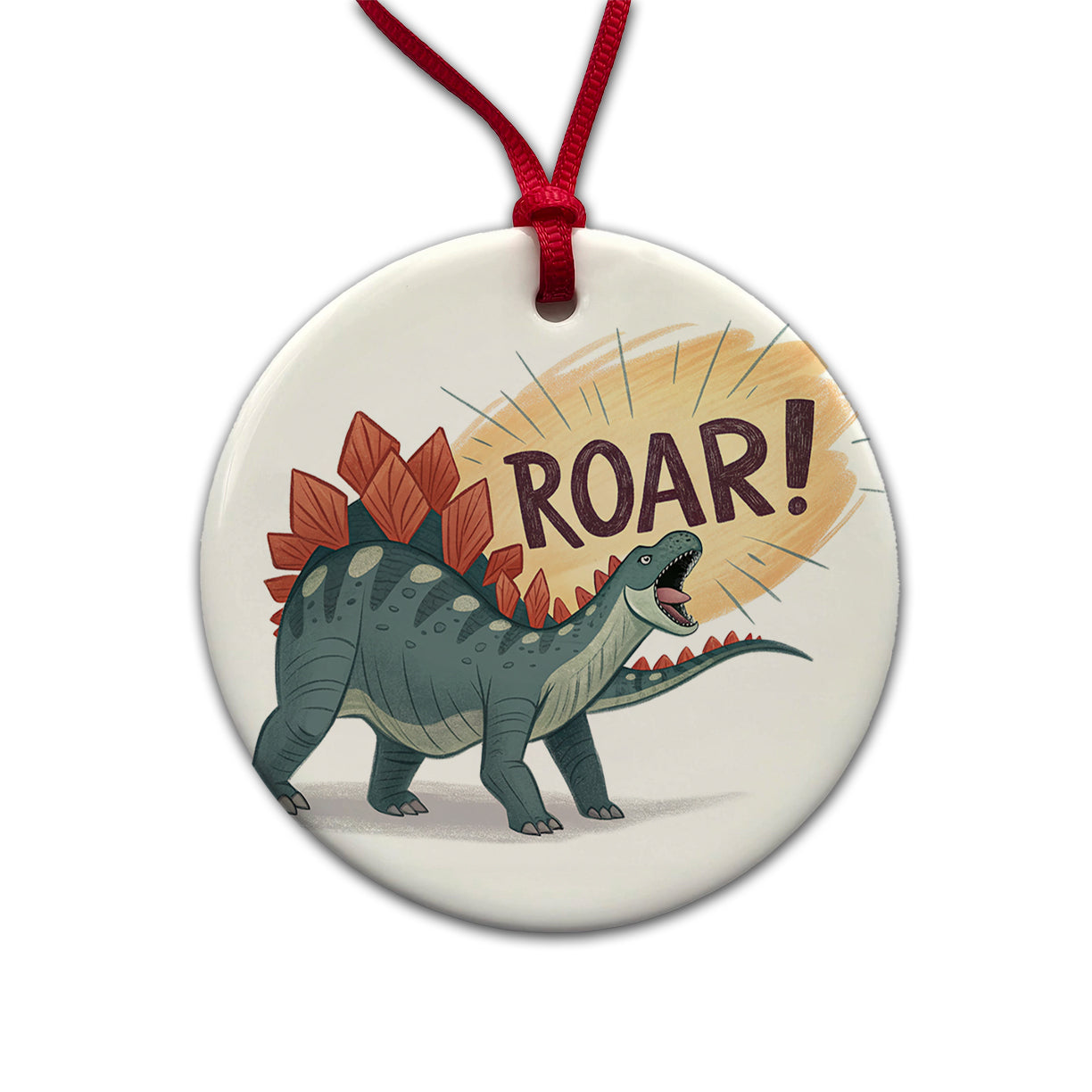 Stegosaurus Roar Dinosaur Round Ceramic Holiday Christmas Tree Ornament