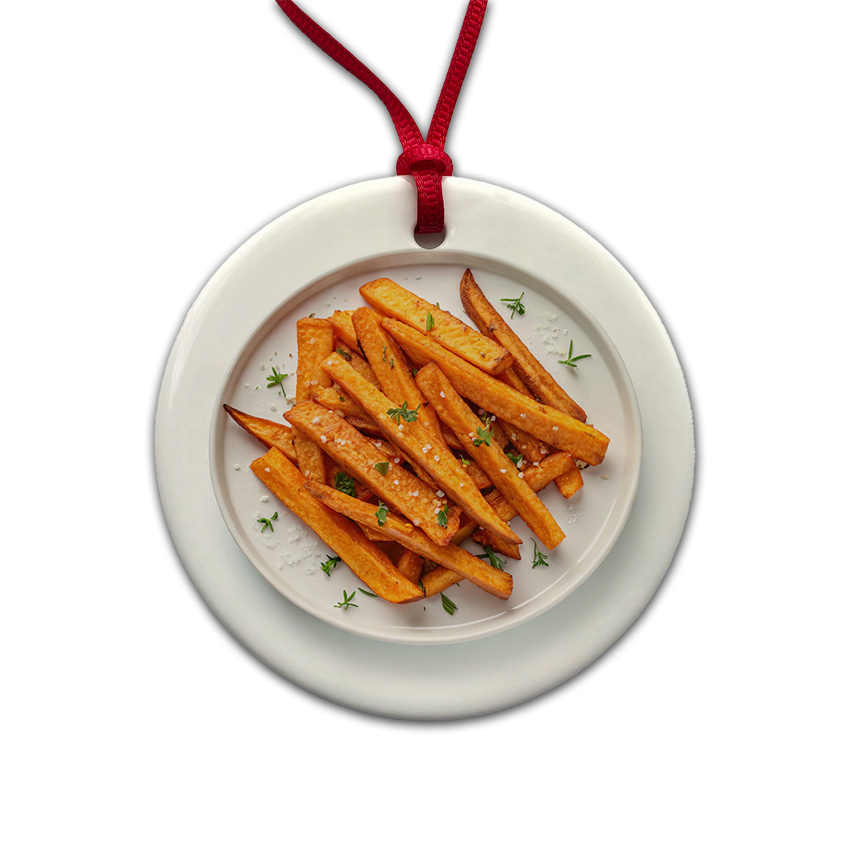 Sweet Potato Fries Yummy Round Ceramic Holiday Christmas Tree Ornament