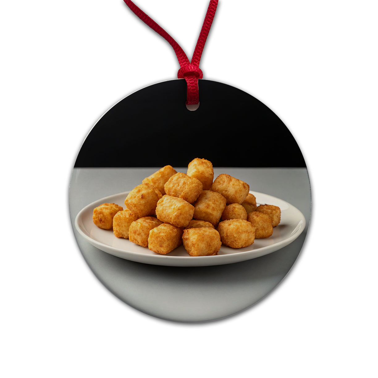 Tater Tots Plate Round Ceramic Holiday Christmas Tree Ornament