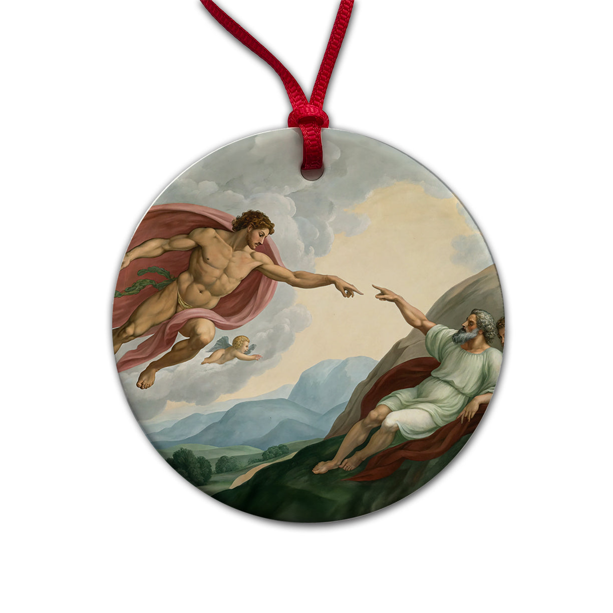 The Creation Of Adam By Michelangelo Inspired Round Ceramic Holiday Christmas Tree Ornament