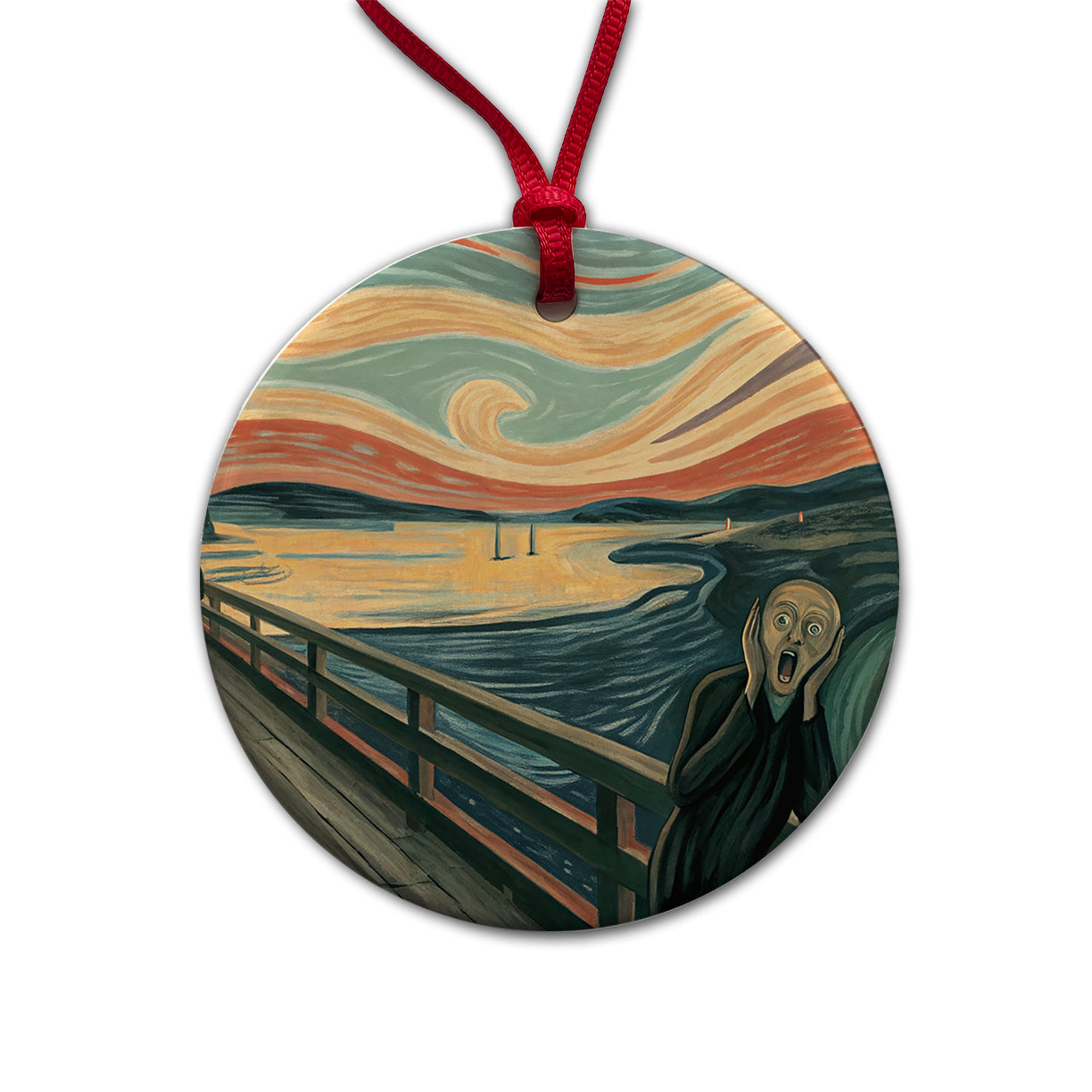 The Scream By Edvard Munch Parody Round Ceramic Holiday Christmas Tree Ornament