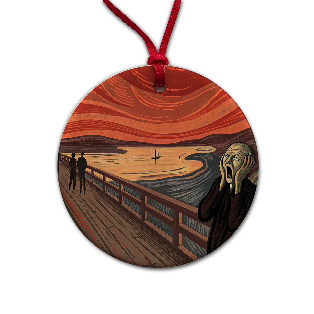 The Scream Inspired By Edvard Munch Round Ceramic Holiday Christmas Tree Ornament