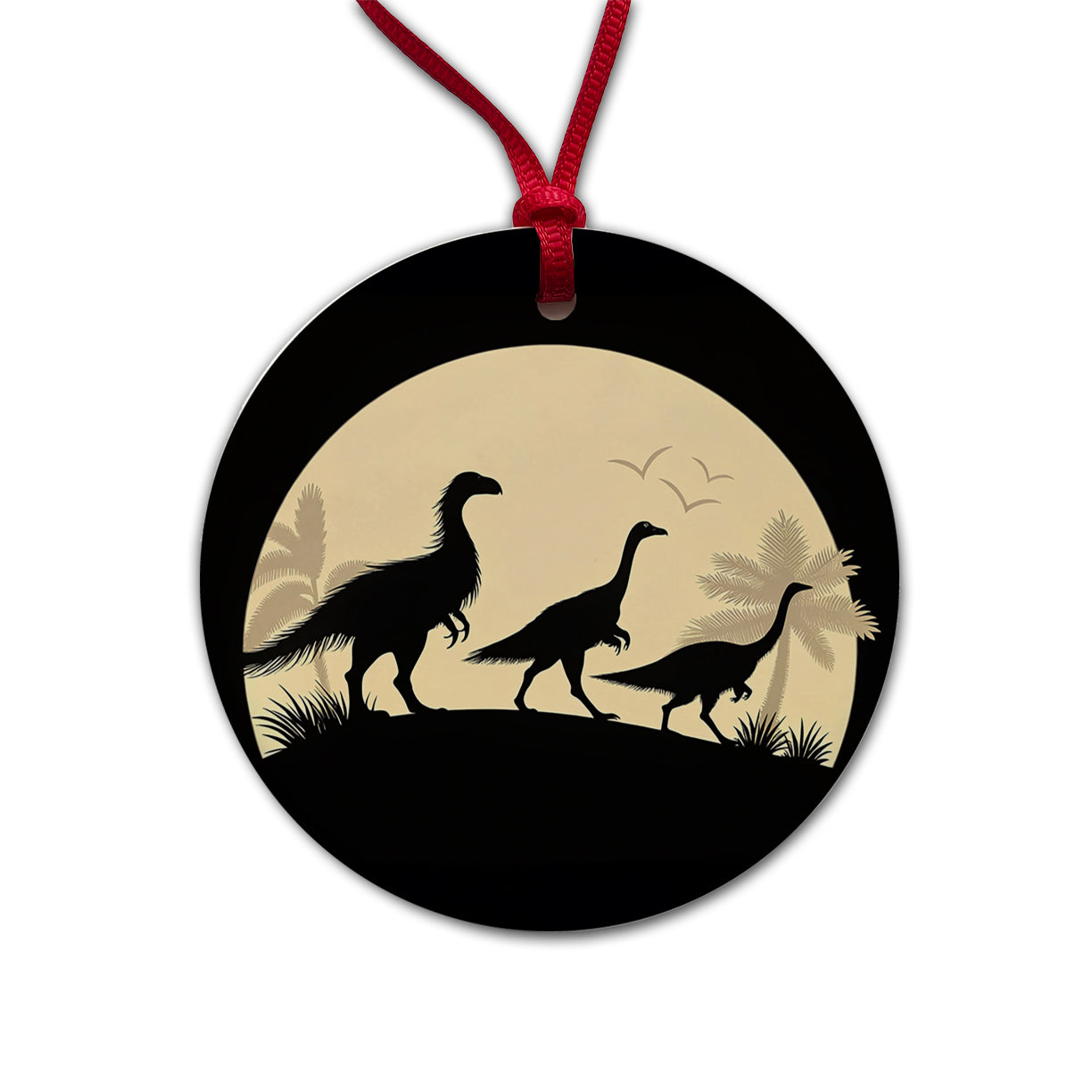 Therizinosaurus Silhouettes Dinosaurs Round Ceramic Holiday Christmas Tree Ornament