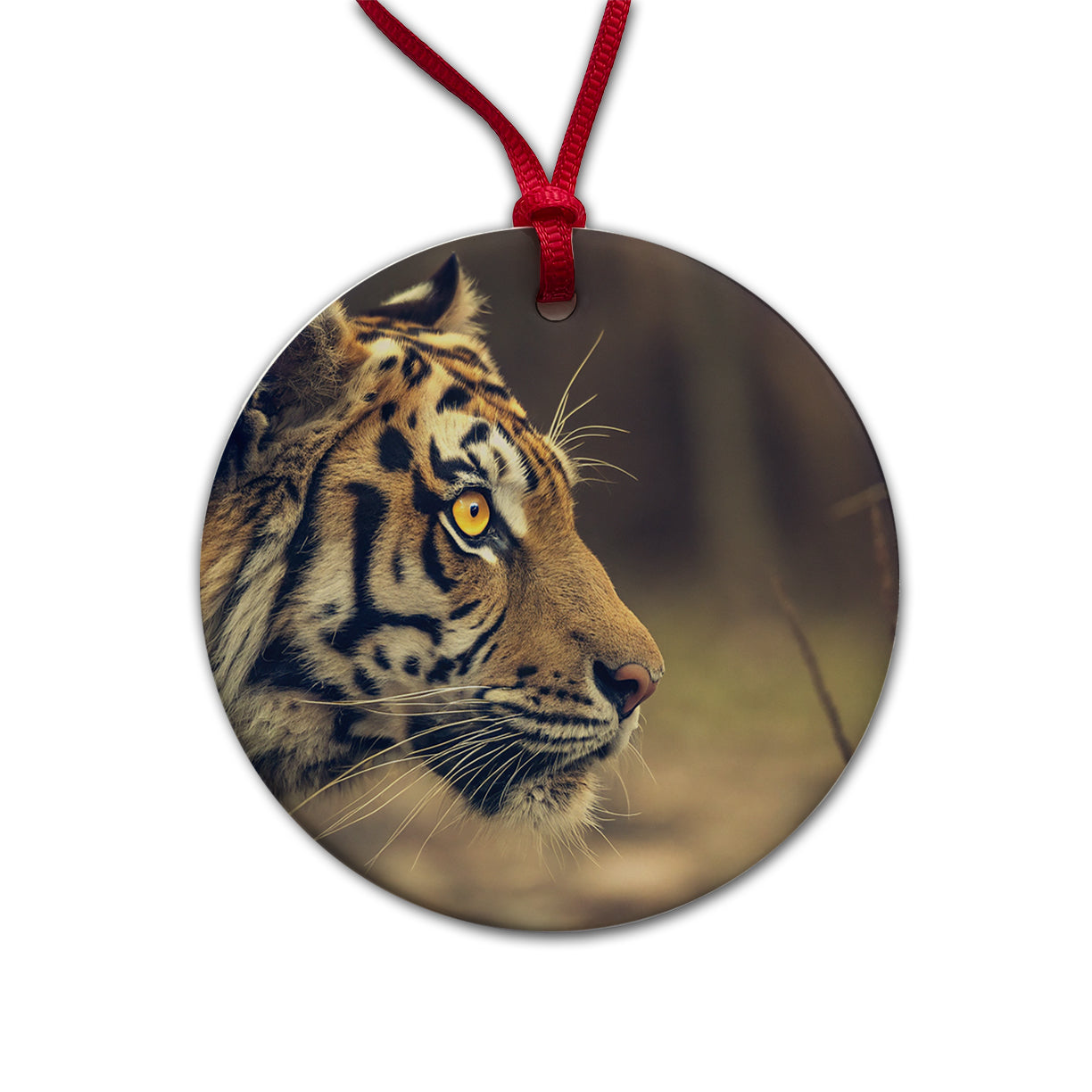 Tiger Eye Face Side View Round Ceramic Holiday Christmas Tree Ornament
