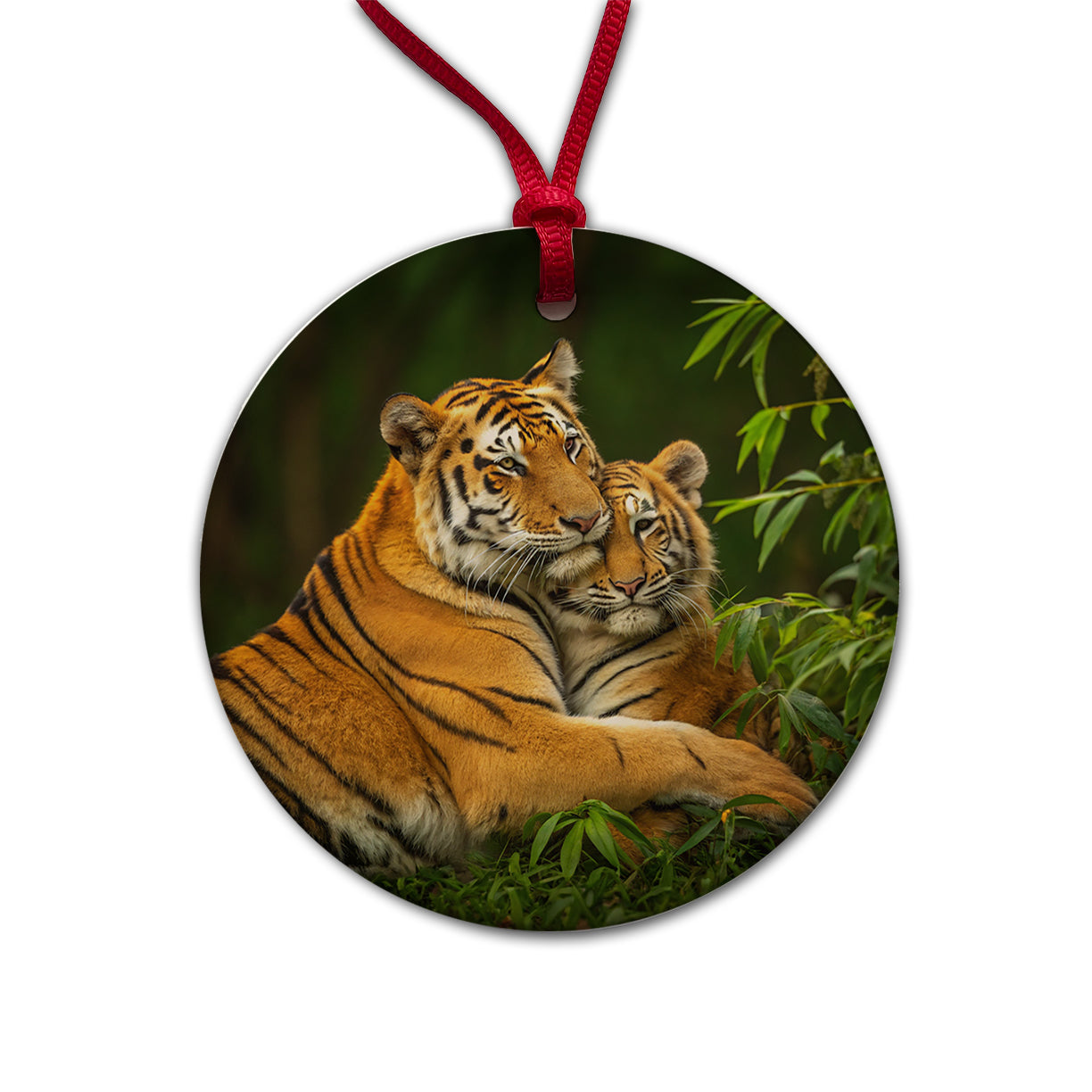 Tigers Hugging Love Round Ceramic Holiday Christmas Tree Ornament