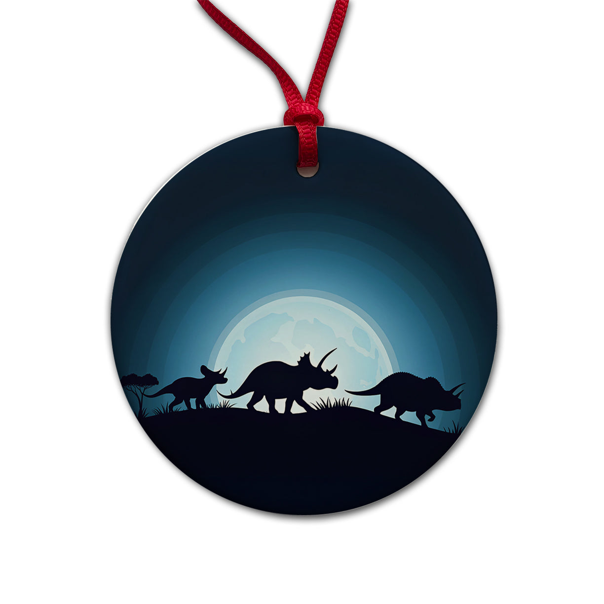 Triceratops Silhouettes Dinosaur Round Ceramic Holiday Christmas Tree Ornament