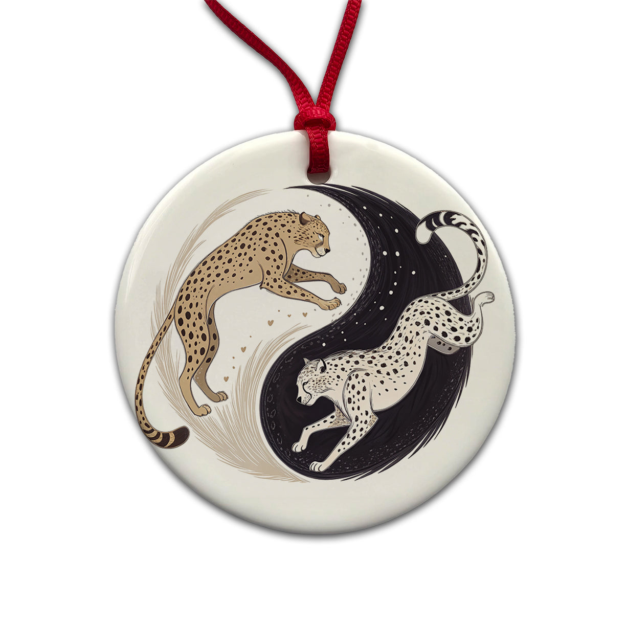 Two Cheetahs Yin Yang Round Ceramic Holiday Christmas Tree Ornament
