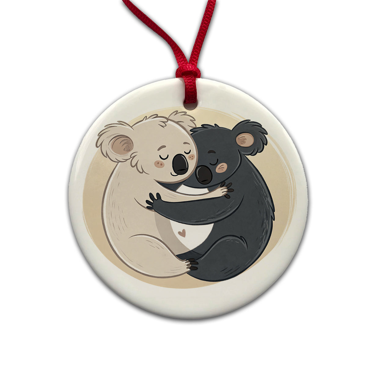 Two Koalas Yin Yang Dark Light Round Ceramic Holiday Christmas Tree Ornament