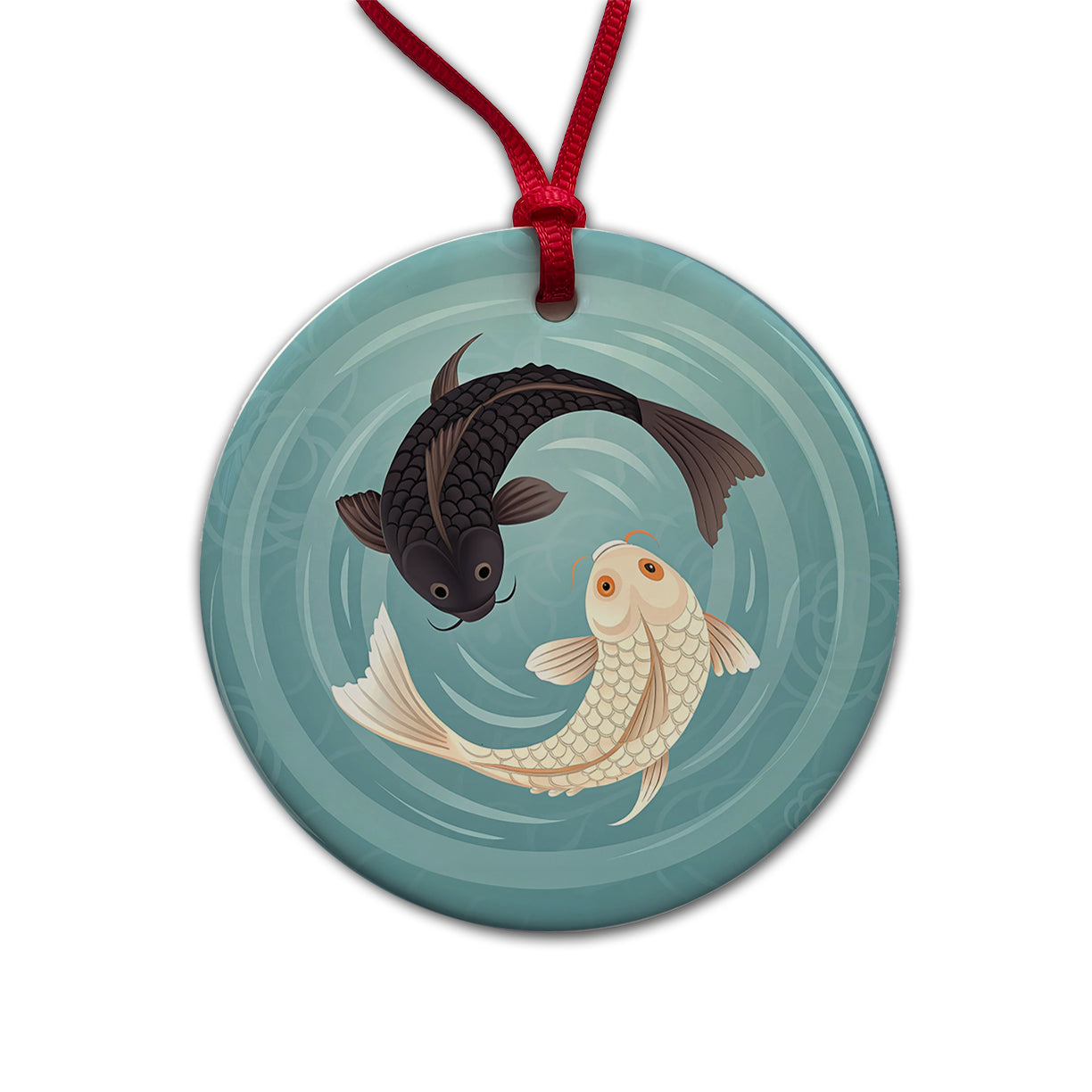 Two Koi Yin Yang Round Ceramic Holiday Christmas Tree Ornament