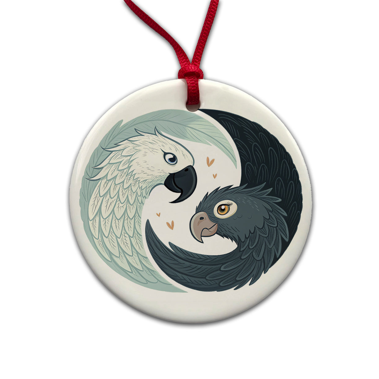 Two Parrots Yin Yang Sweet Round Ceramic Holiday Christmas Tree Ornament