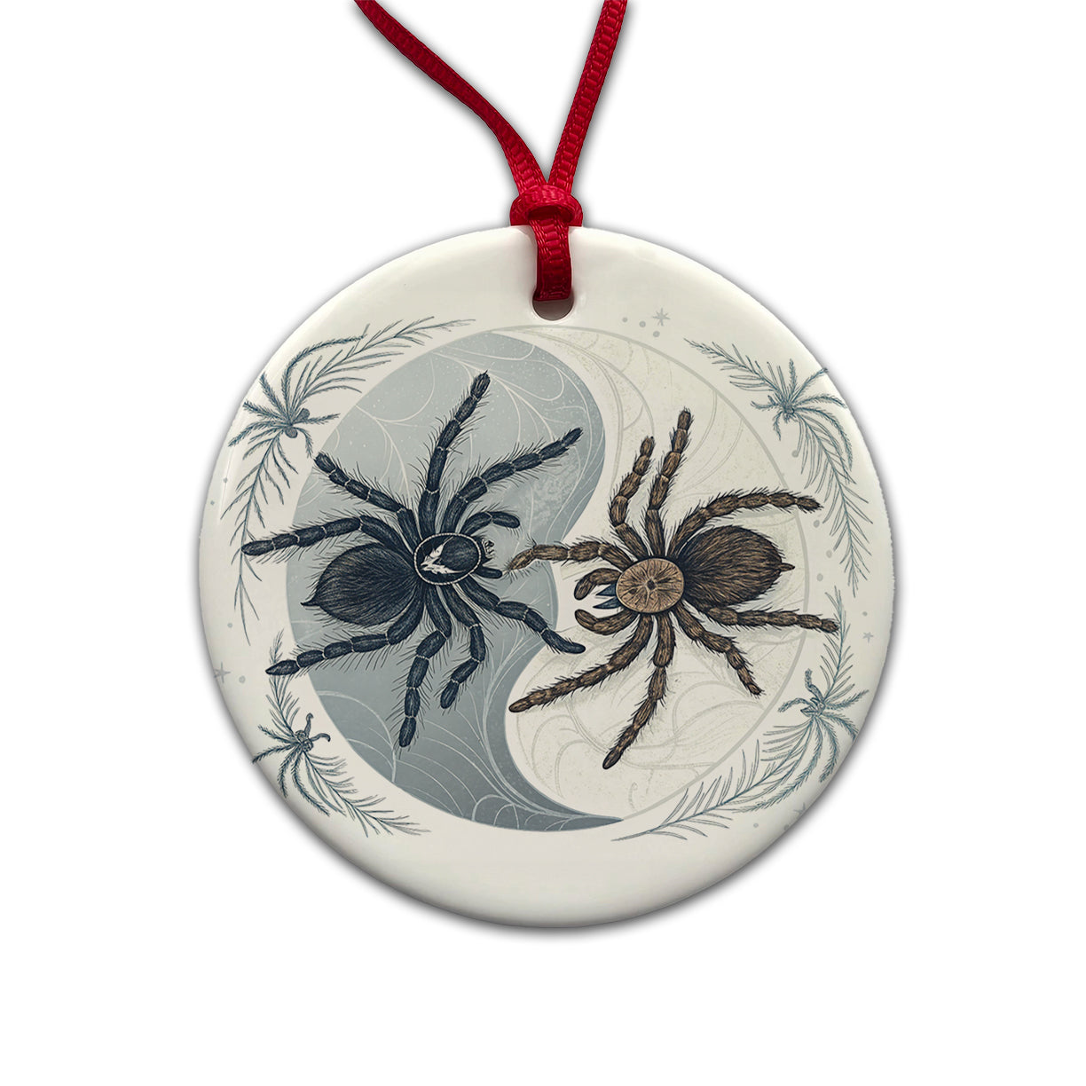 Two Tarantulas Spiders Yin Yang Round Ceramic Holiday Christmas Tree Ornament