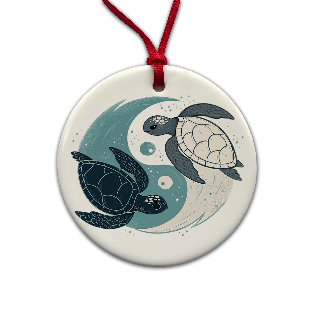 Two Turtles Yin Yang Swimming Round Ceramic Holiday Christmas Tree Ornament