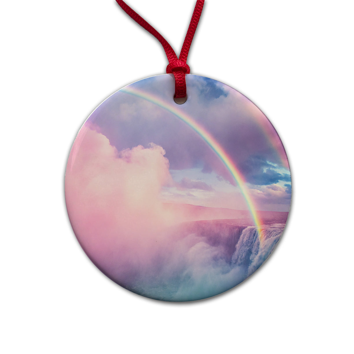 Vapor Rainbow Waterfall Round Ceramic Holiday Christmas Tree Ornament